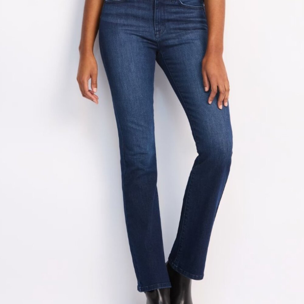 Indigo Six Clean Tonal Dark Blue Boot Cut Jeans, Size 14